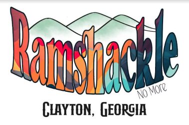 Colorful Ramshackle No More logo with stylized lettering and mountains, Clayton, Georgia. - Clayton, GA