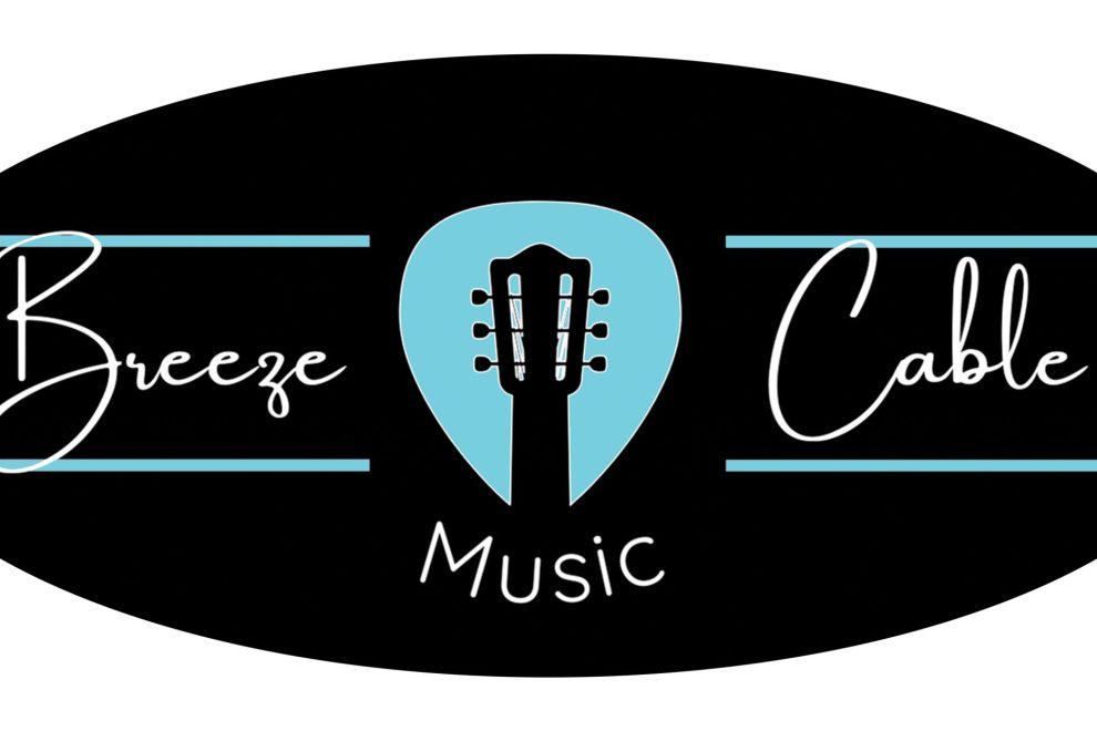 Brand logo for Breeze Cable Music featuring a blue guitar head silhouette between the words ‘Breeze’ and ‘Cable’ on a black oval background. - Clayton, GA