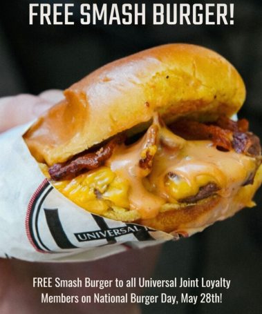 Promotional image of a cheeseburger with bacon and melted cheese; headline reads 'FREE SMASH BURGER!' announcing a free burger offer. - Clayton, GA