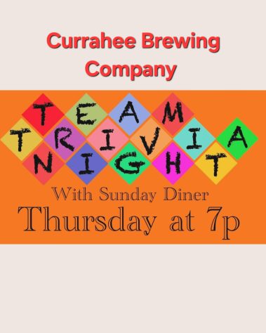 Poster for Currabee Brewing Company promoting Team Trivia Night with Sunday Diner, Thursdays at 7pm. - Clayton, GA