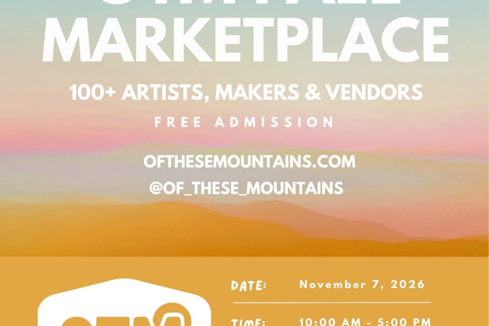 Poster advertising OTM Fall Marketplace in Downtown Clayton, GA with 100+ artists and free admission.